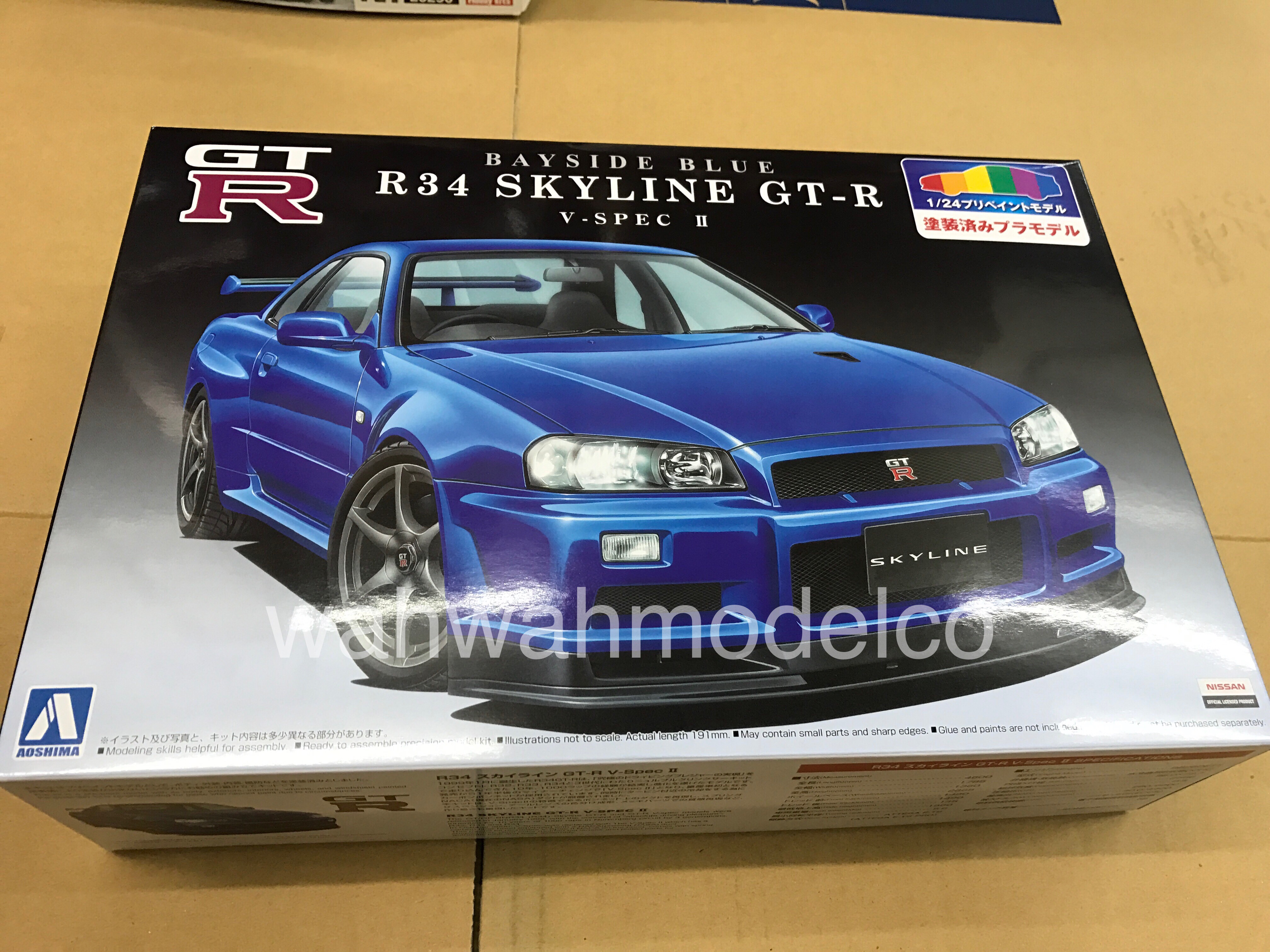 Aoshima Nissan R34 Skyline Gt R V Spec Ii Bayside Blue 1 24 Pre Painted